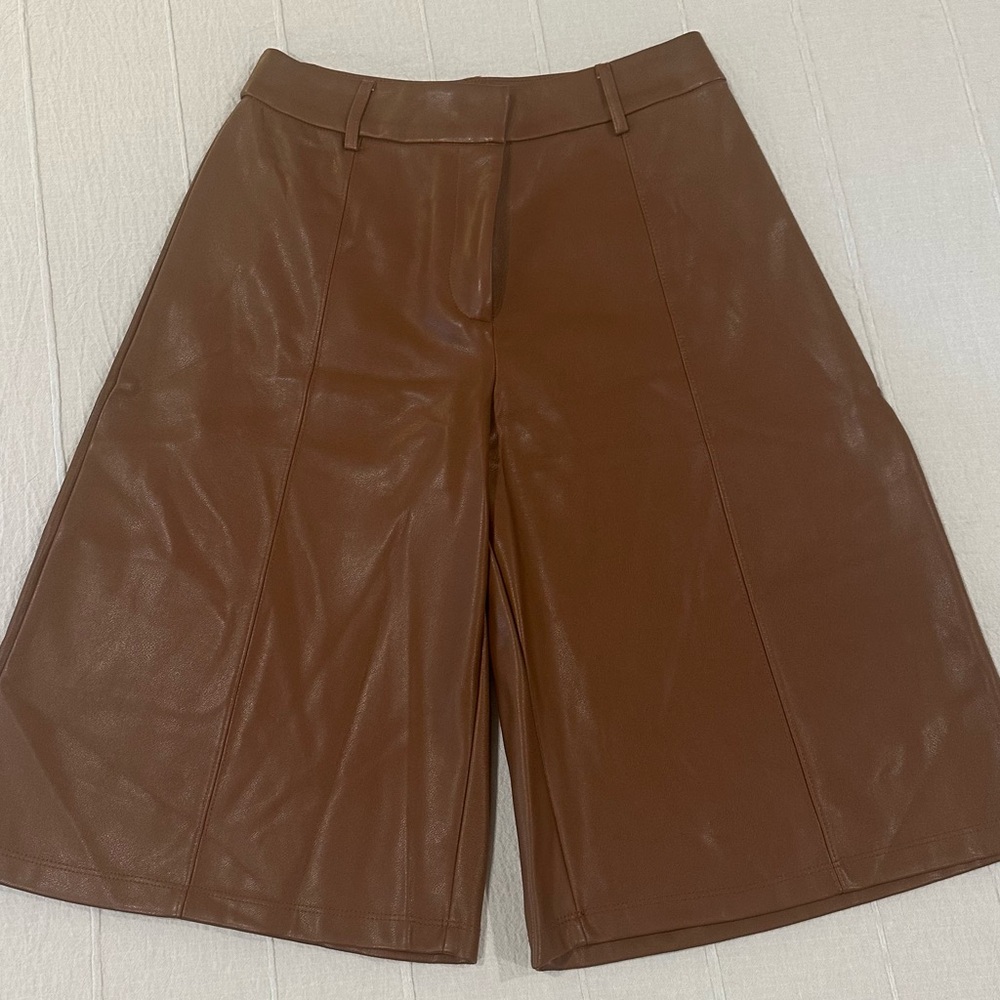 Avec Les Filles Tan Leather Women Shorts